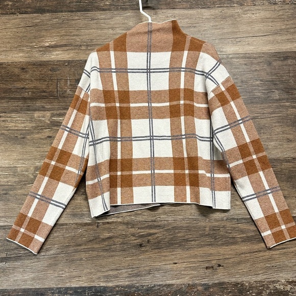 Tahari Cowl Neck Sweater in Brown and Cream Plaid - Picture 2 of 4